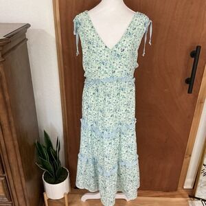 Luxology Tiered Floral Midi Dress Flowy Empire Waist Boho Cottage Size XL